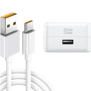 80W Supervooc Fast USB Charger With White USB to C Cable For Realme 6 A Mobile Charger with Detachable Cable