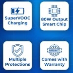 80W Supervooc Fast USB Charger With White USB to C Cable For Realme 6 A Mobile Charger with Detachable Cable