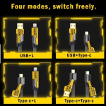 Tecmarx 4 in 1 65W Fast Charging Cable Compatible for-iPhone & Android with MFI 1 m USB Type C Cable